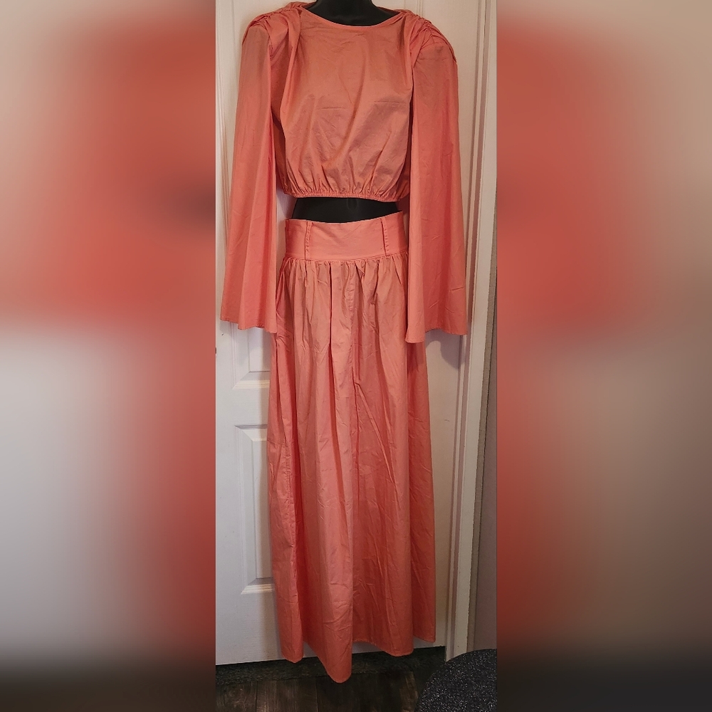 PrettyLittleThing Orange Maxi A-Line Skirt Set Size 4 NWT